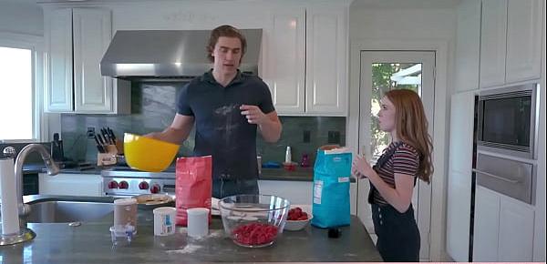  Extra small redhead teen Madie Collins is misbehaving in the kitchen again